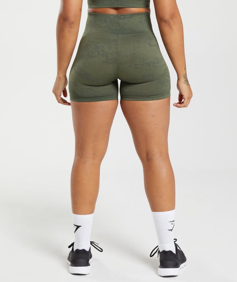 Women's Gymshark Adapt Camo Seamless Shorts Olive | CA N65D7A